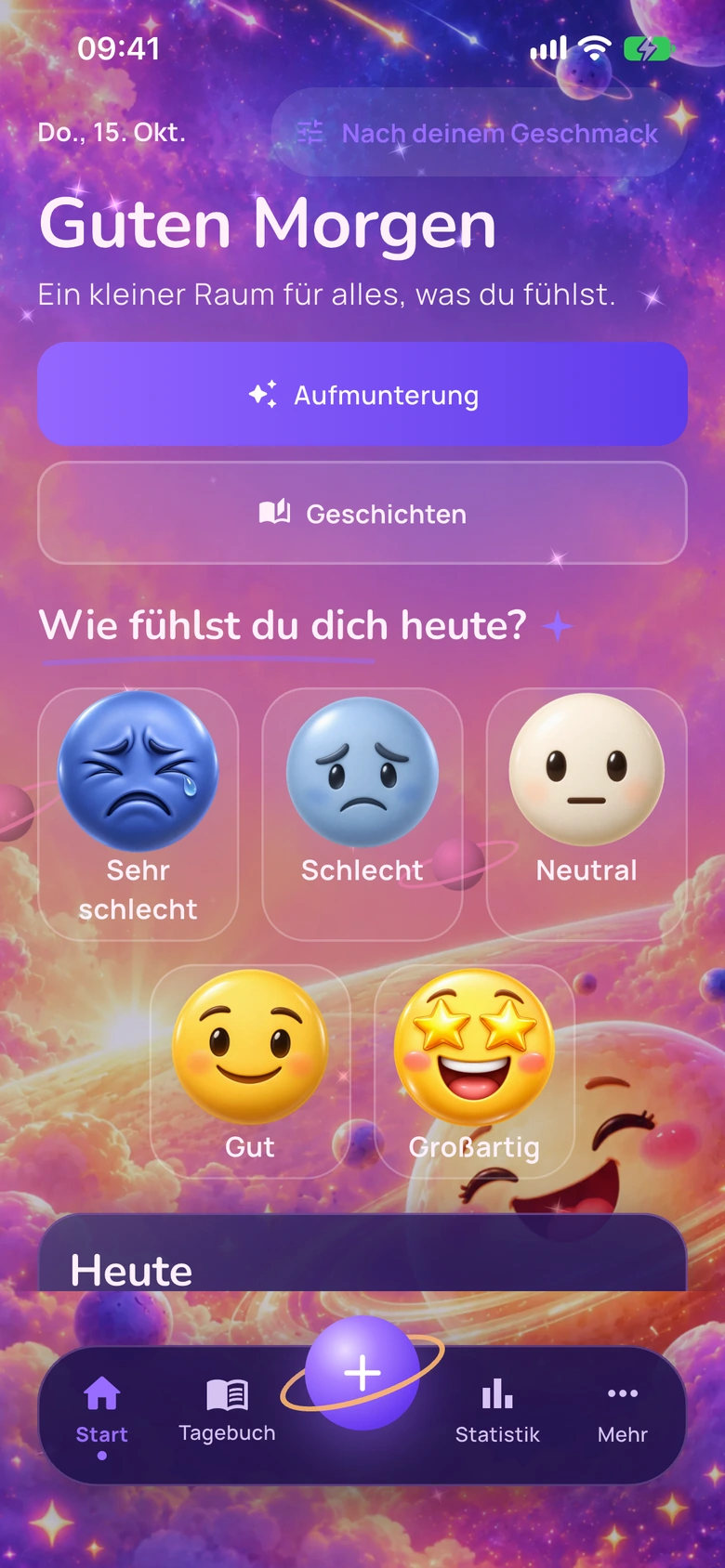 Moodlos Startbildschirm im Design Emoji-Universum