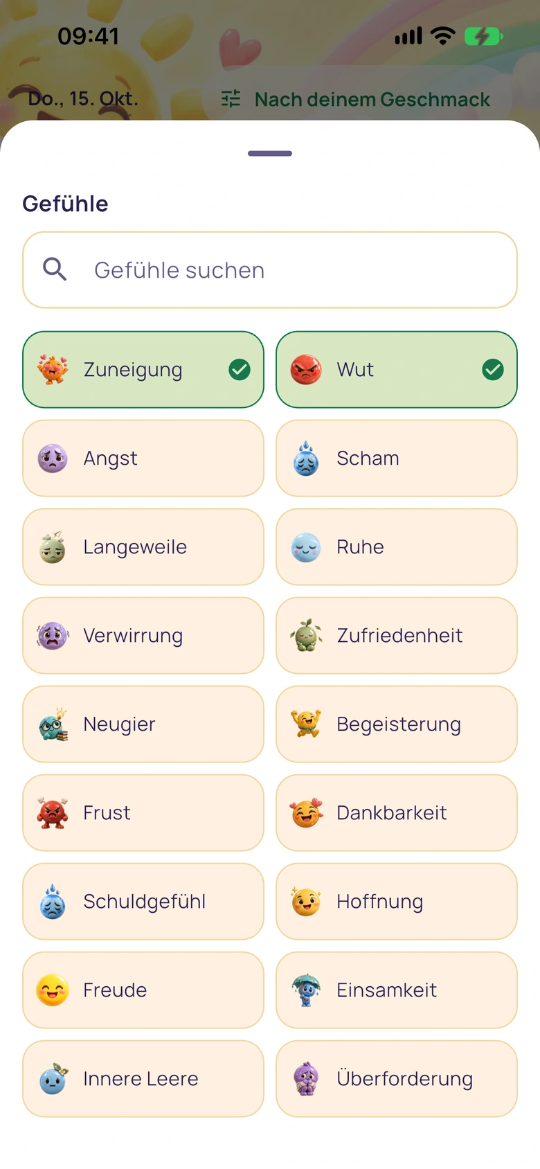 Emotionsauswahl in Moodlo