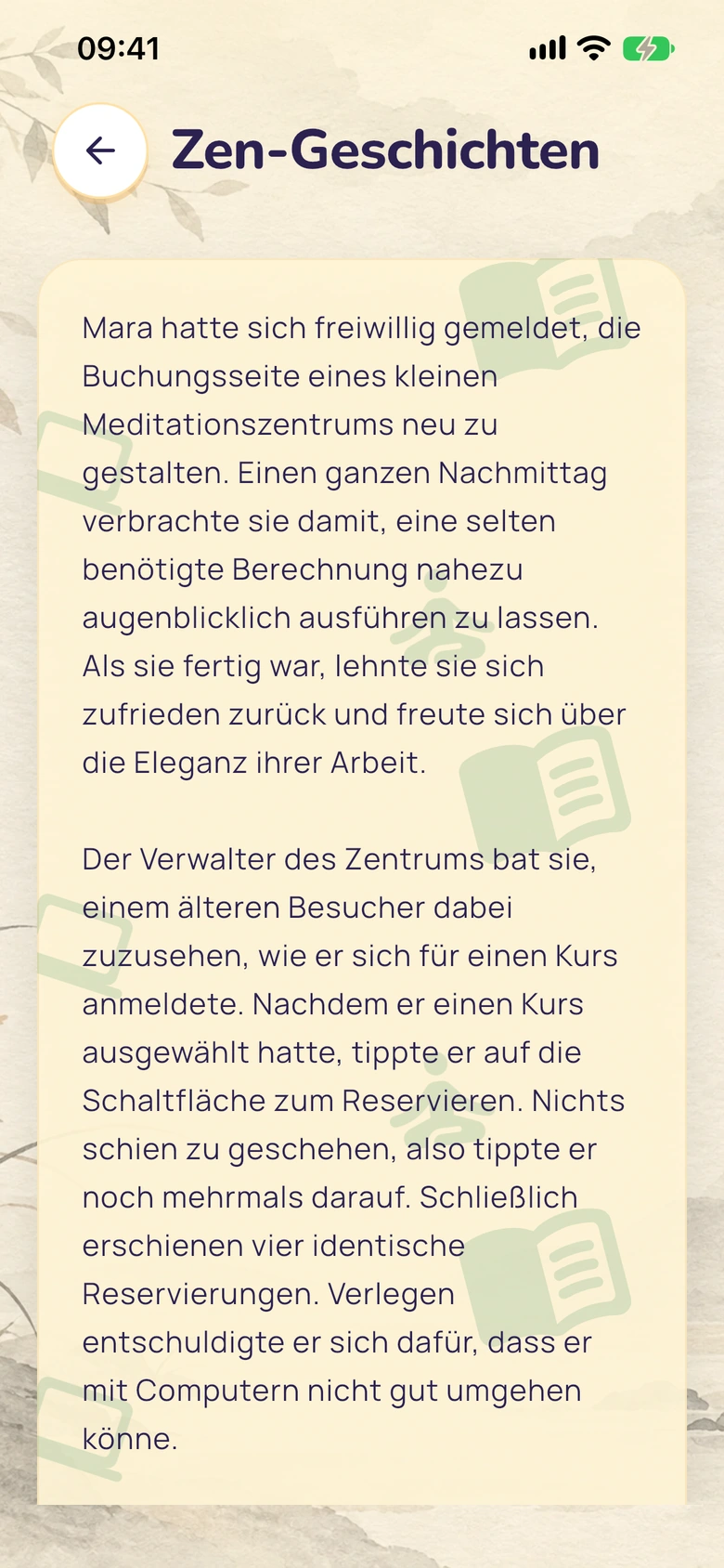 Moodlos Zen-Geschichten mit illustriertem Lesehintergrund.