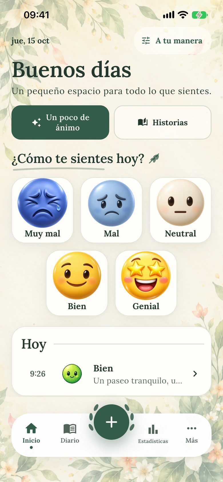 Pantalla de inicio de Moodlo con el diseño Jardín en acuarela