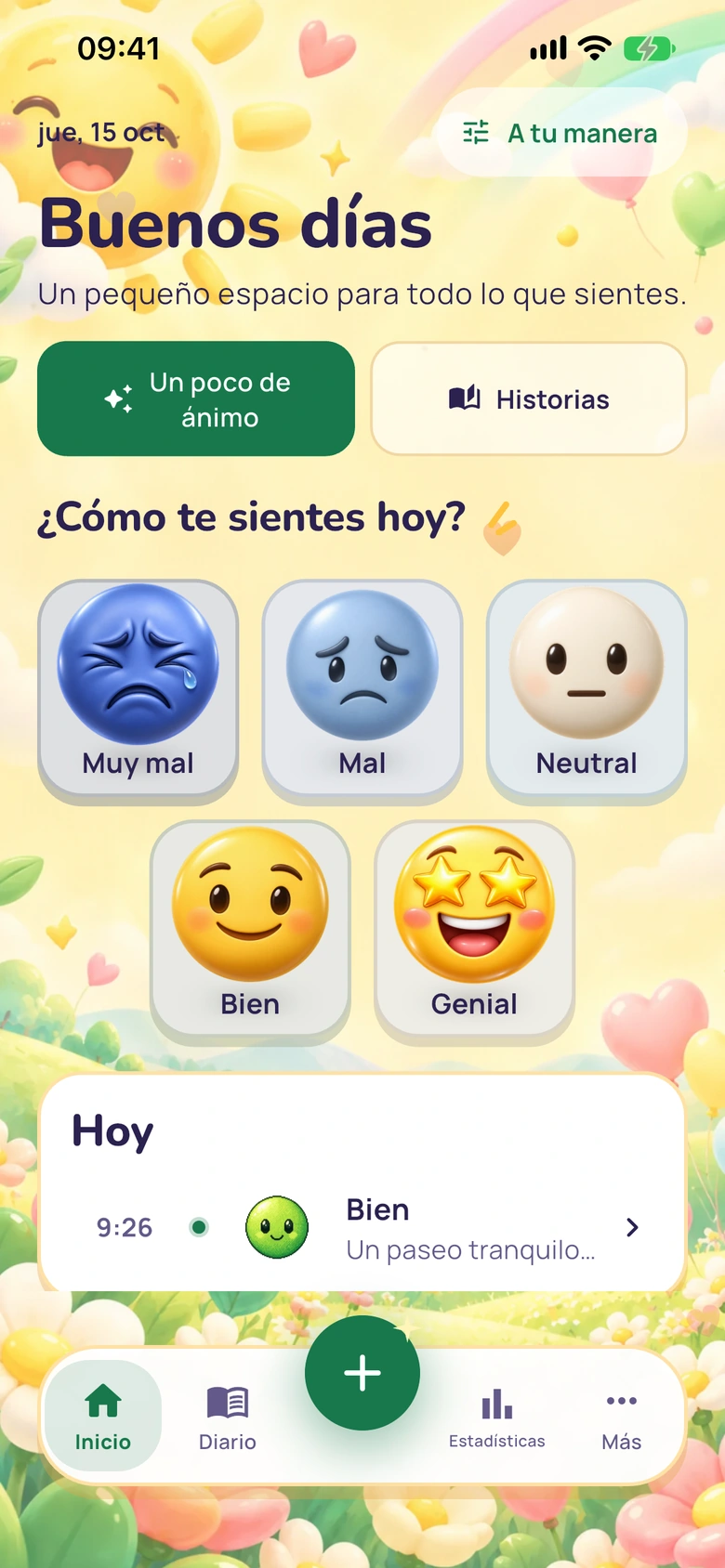 Pantalla de inicio de Moodlo con el diseño Pop soleado
