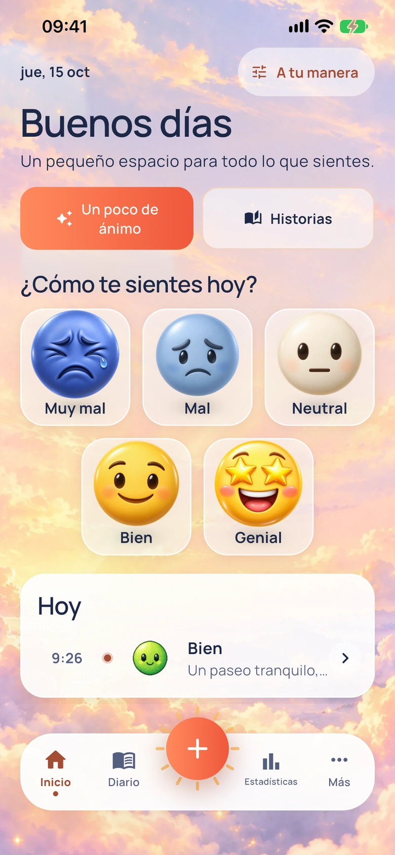 Pantalla de inicio de Moodlo con el diseño Clima del ánimo