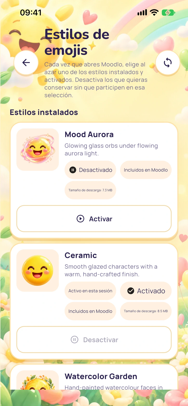 Estilos de emoji instalados en Moodlo con controles para activarlos y desactivarlos.