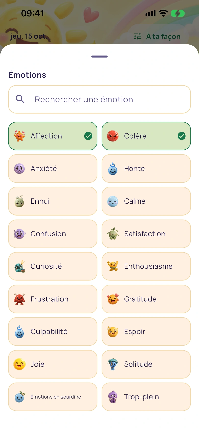 Sélecteur d’émotions de Moodlo