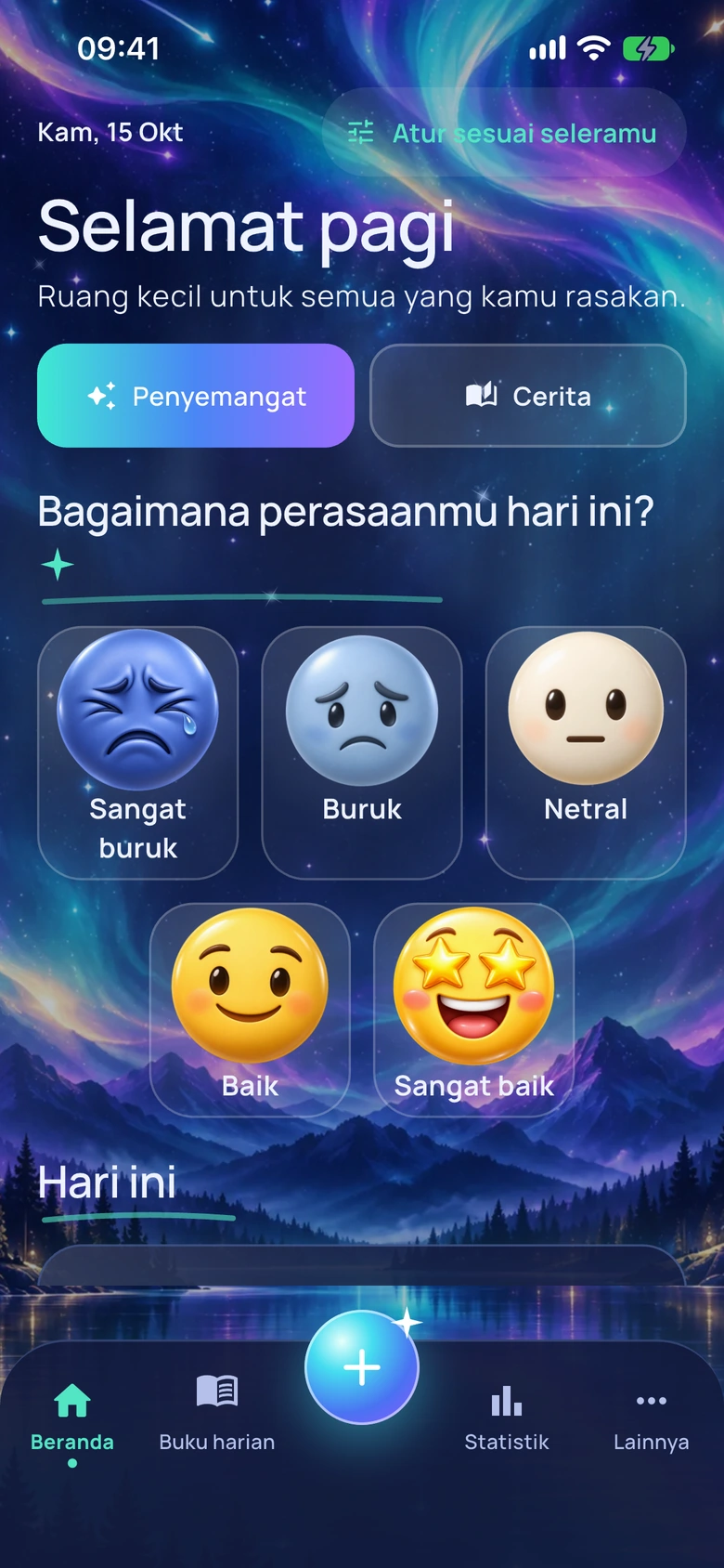 Layar Beranda Moodlo dengan desain Aurora Suasana