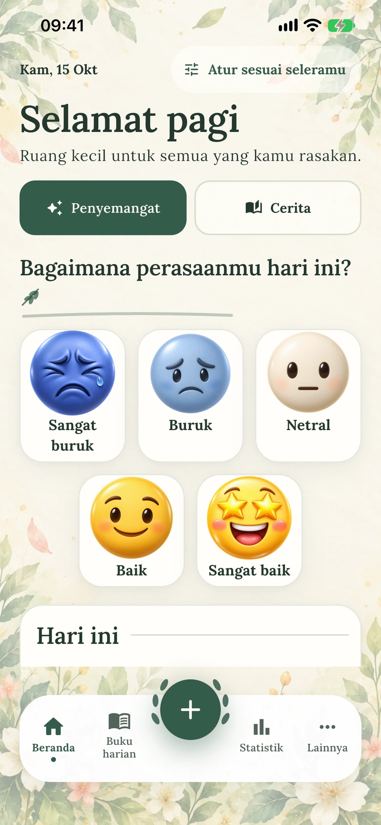 Layar Beranda Moodlo dengan desain Taman Cat Air