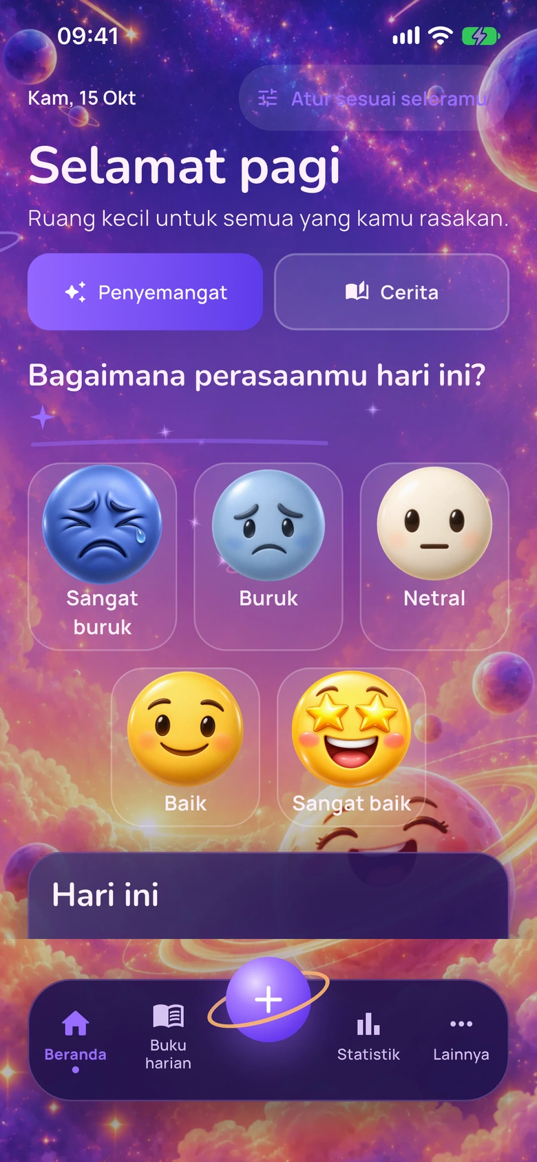 Layar Beranda Moodlo dengan desain Semesta Emoji