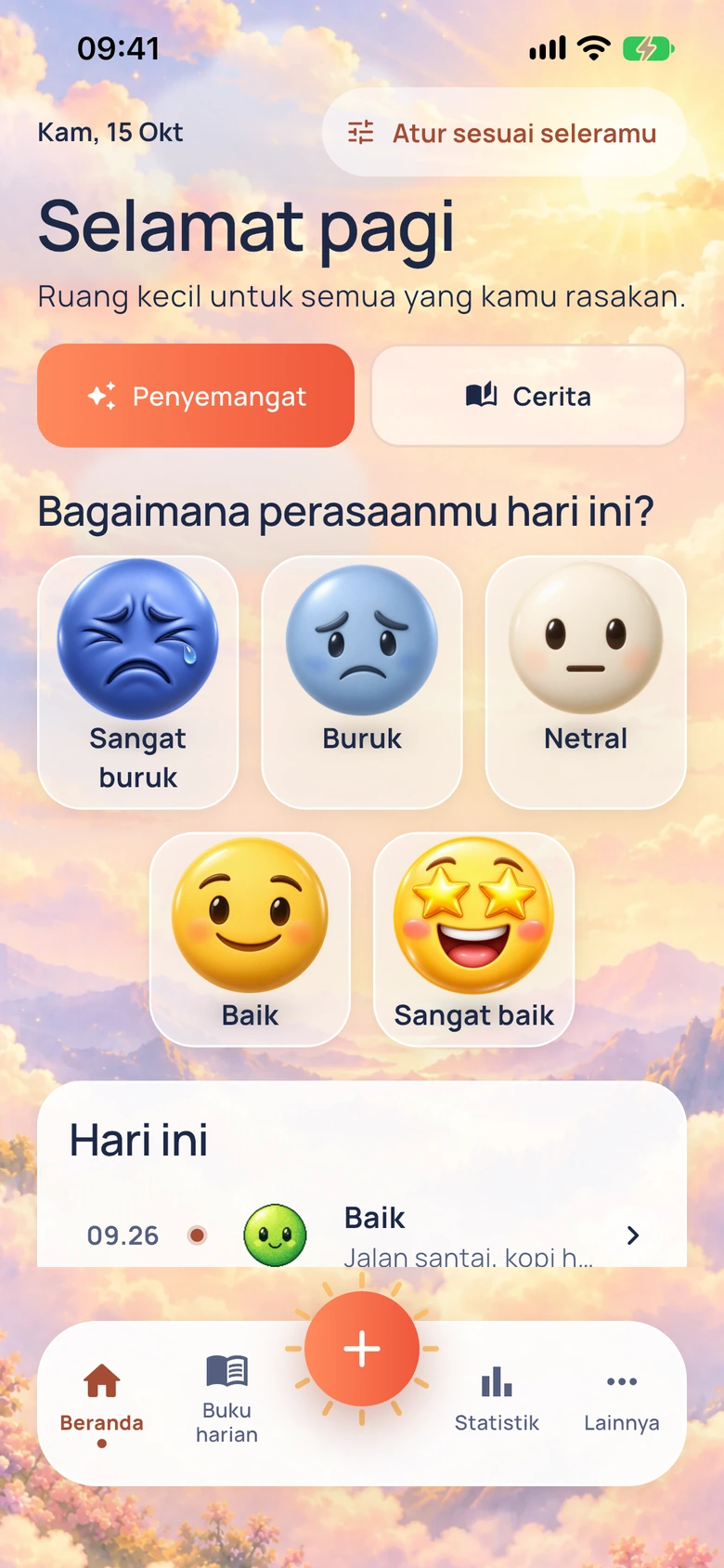 Layar Beranda Moodlo dengan desain Cuaca Suasana