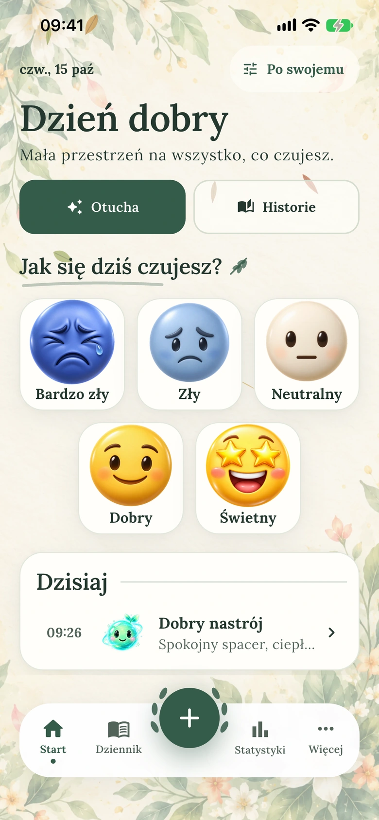 Ekran główny Moodlo w wyglądzie Akwarelowy ogród