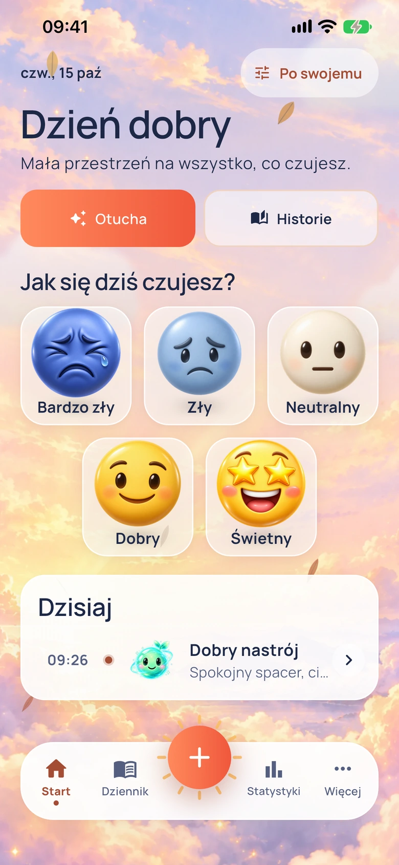 Ekran główny Moodlo w wyglądzie Pogoda nastroju