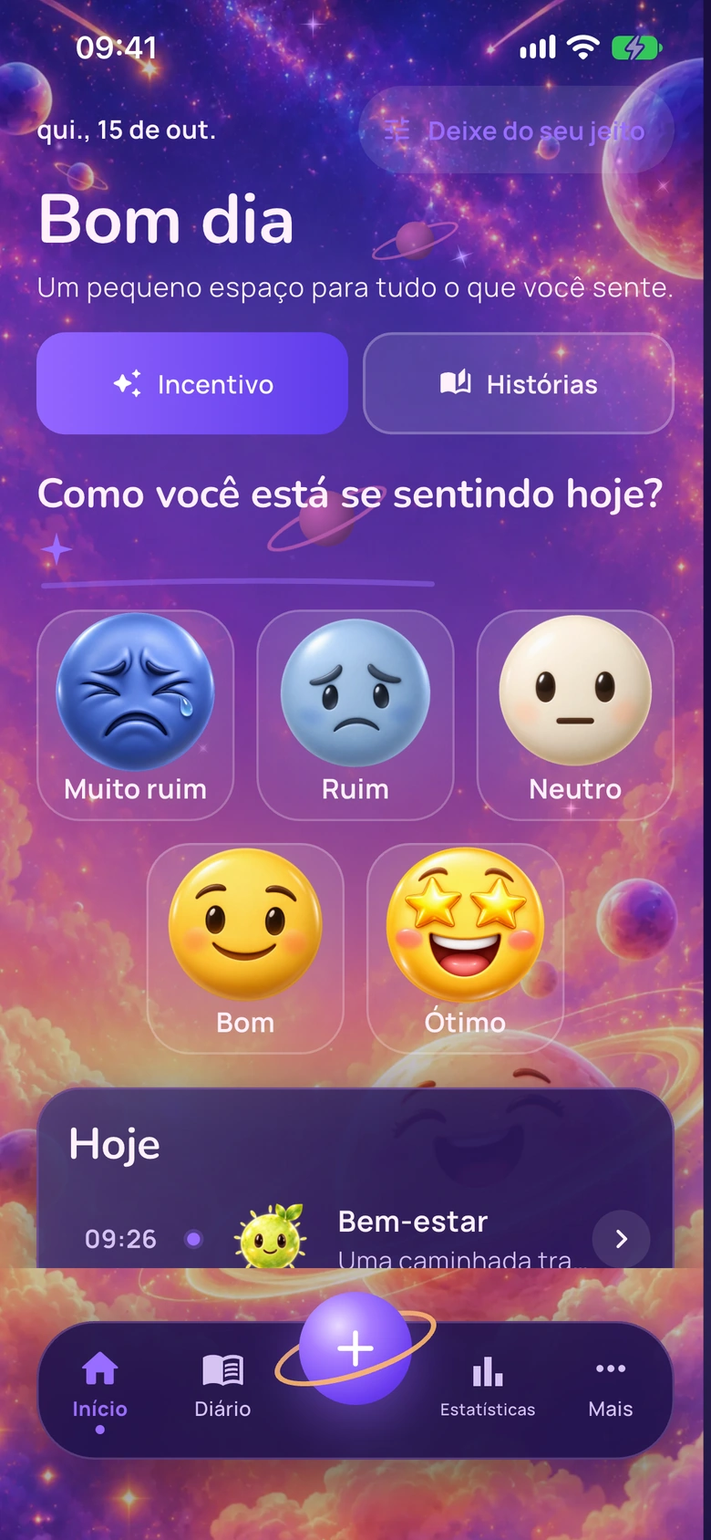 Tela inicial do Moodlo no design Universo emoji