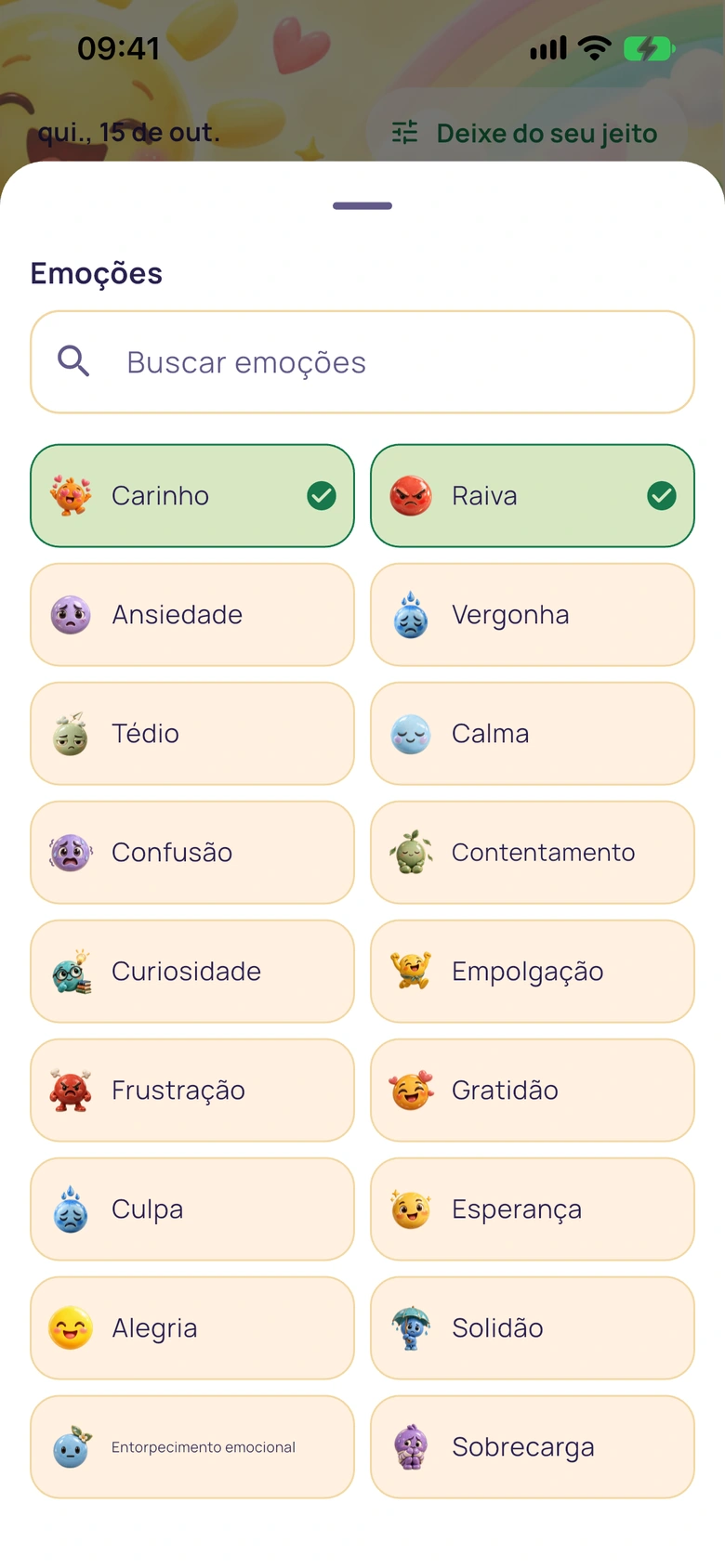 Seletor de emoções do Moodlo