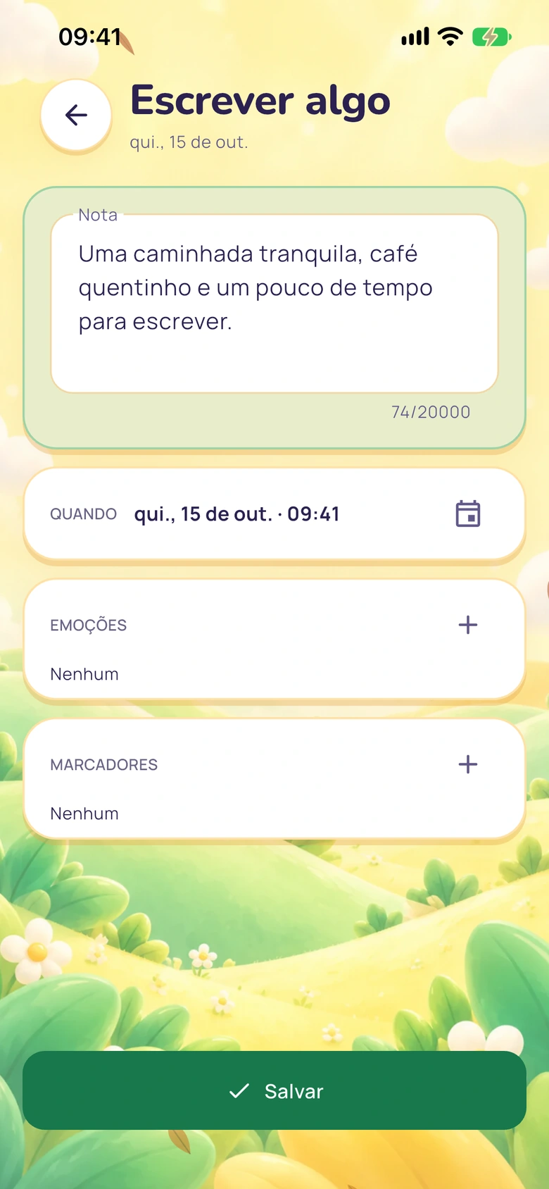 Tela de notas rápidas do Moodlo com um campo de texto, um botão para salvar e um seletor de emoções.