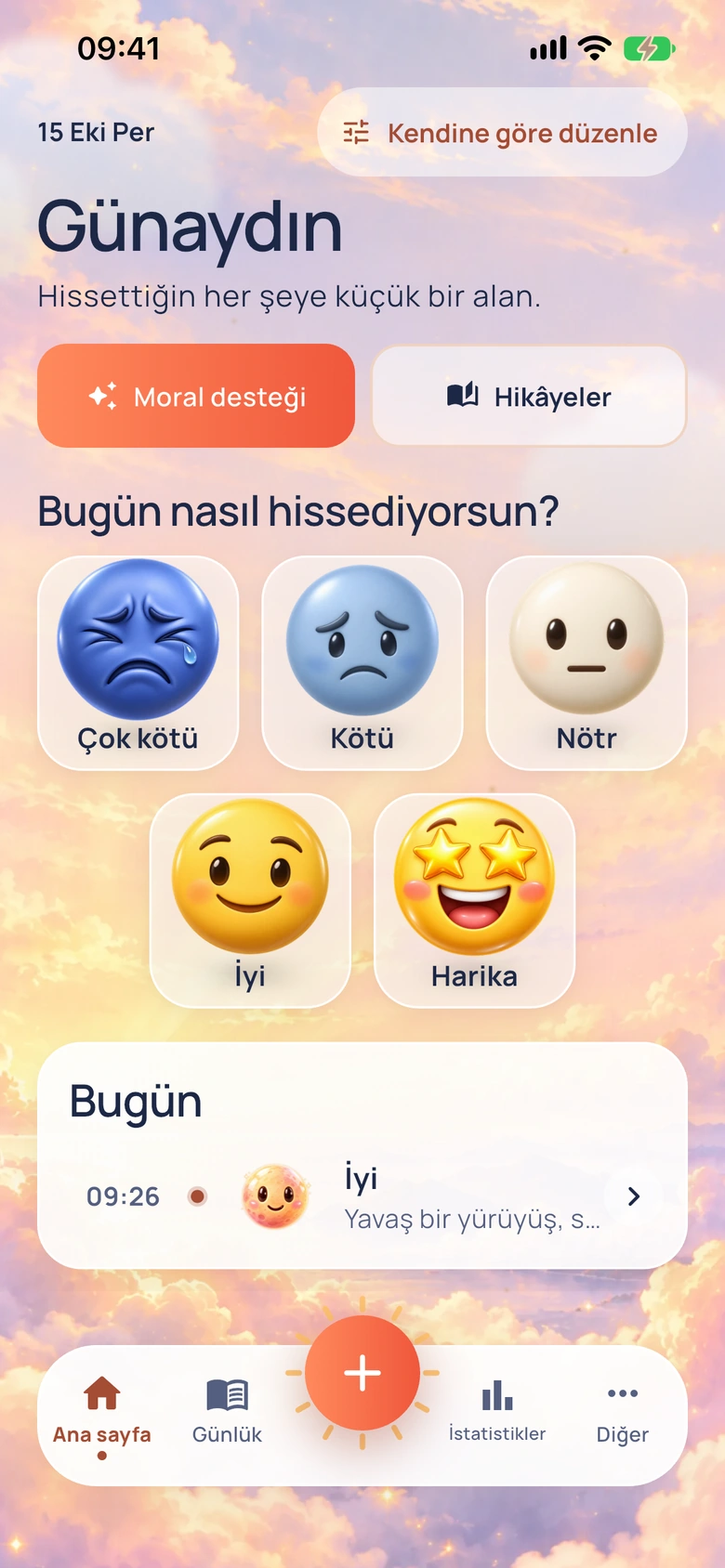 Ruh Hâli Havası tasarımında Moodlo ana ekranı